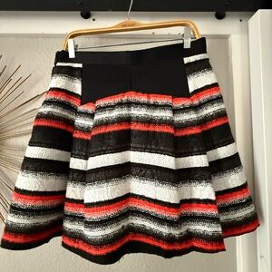 Milly Black, White, and Red Striped A-Line Skirt